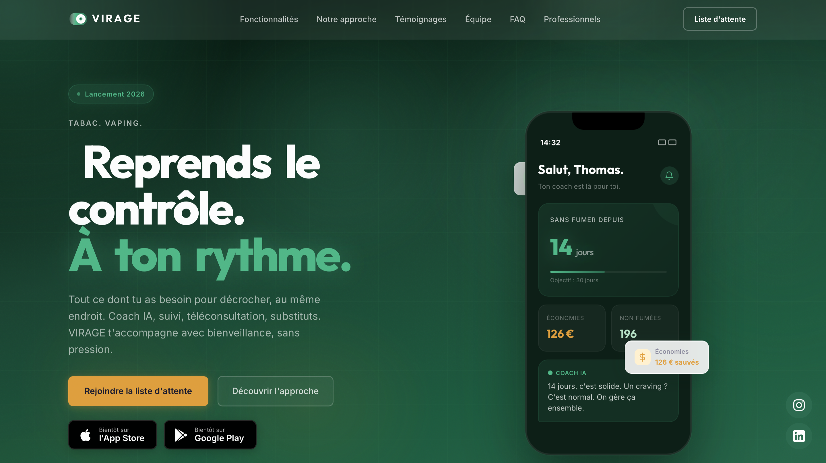 Capture du site Virage — Santé digitale — réalisé par Webly